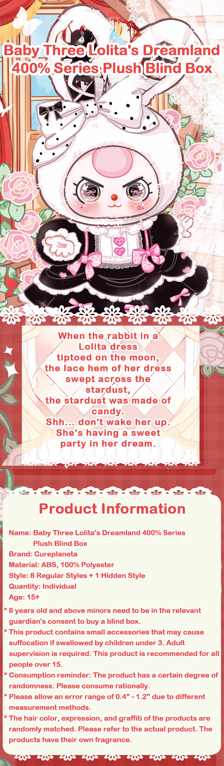 Baby Three Lolita's Dreamland 400% Series Plush Blind Box – KIKAGoods
